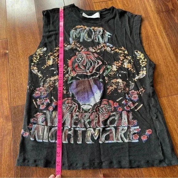 IRO Atimo Muscle Tee Linen Graphic Print Tank Top Crew Neck Tshirt Rose M - Picture 8 of 9